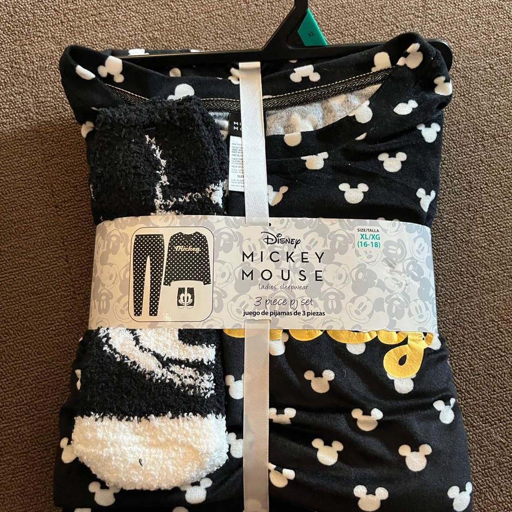 NEW DISNEY MICKEY MOUSE 3 PIECE PAJAMAS SET MICKEY HEADS LADIES SIZE XL 16 18 - Picture 7 of 7